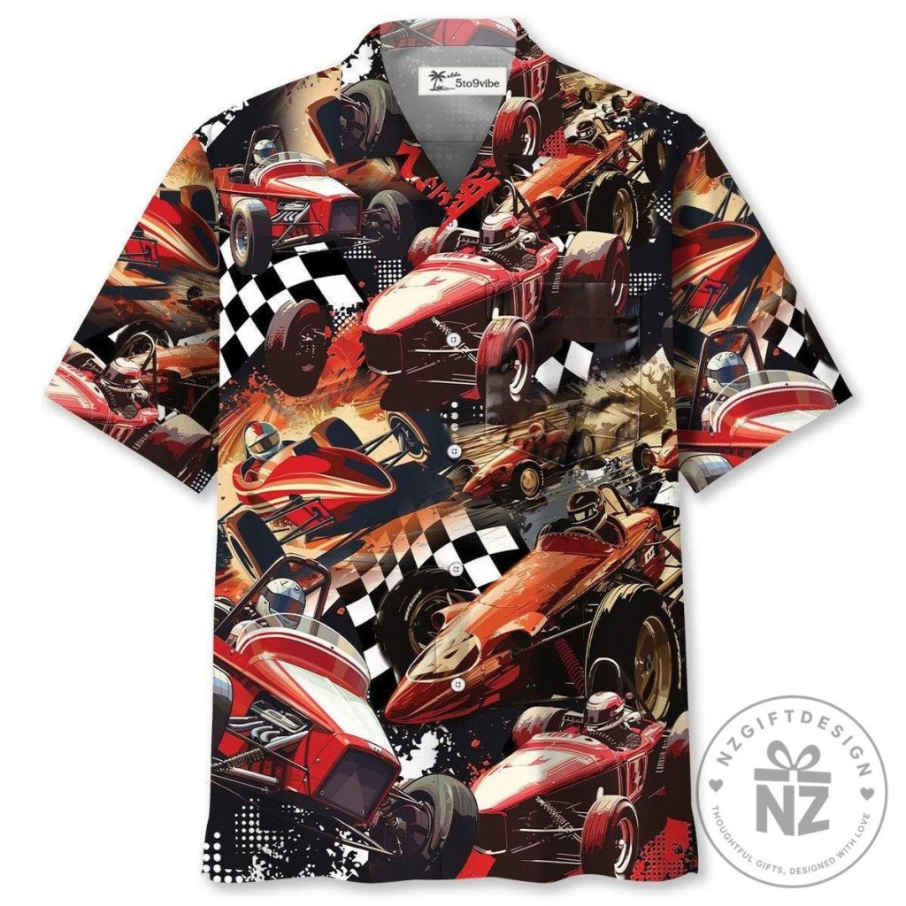 Dirt Track Racing Sprint Car Checkered Flag Hawaiian Shirt 8 Dirt Track Racing Sprint Car Checkered Flag Hawaiian Shirt
