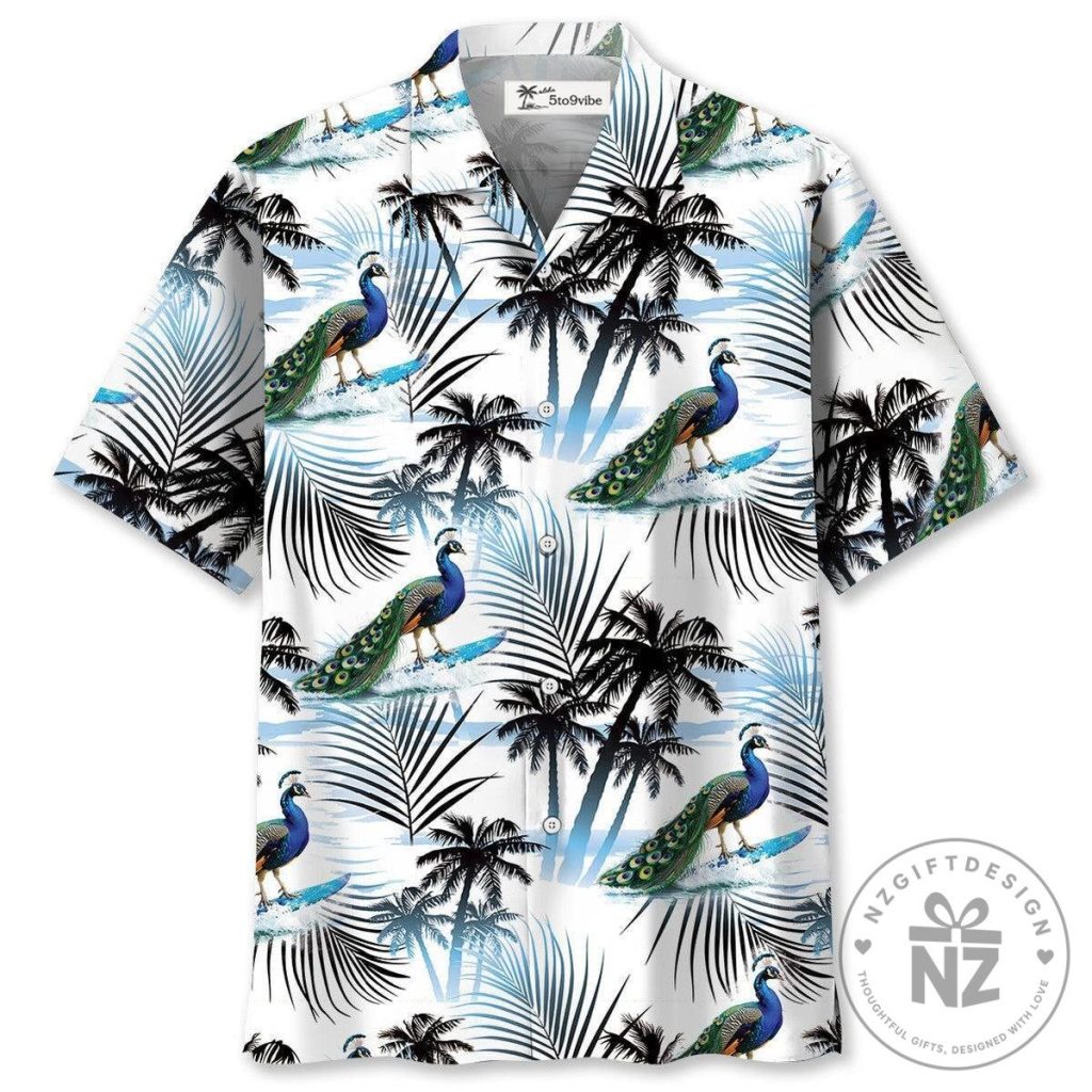 Apparently We're Trouble Peacock Drinking Beer Hawaiian Shirt 6 Peacock Surfing Tropical Palm Trees Hawaiian Shirt