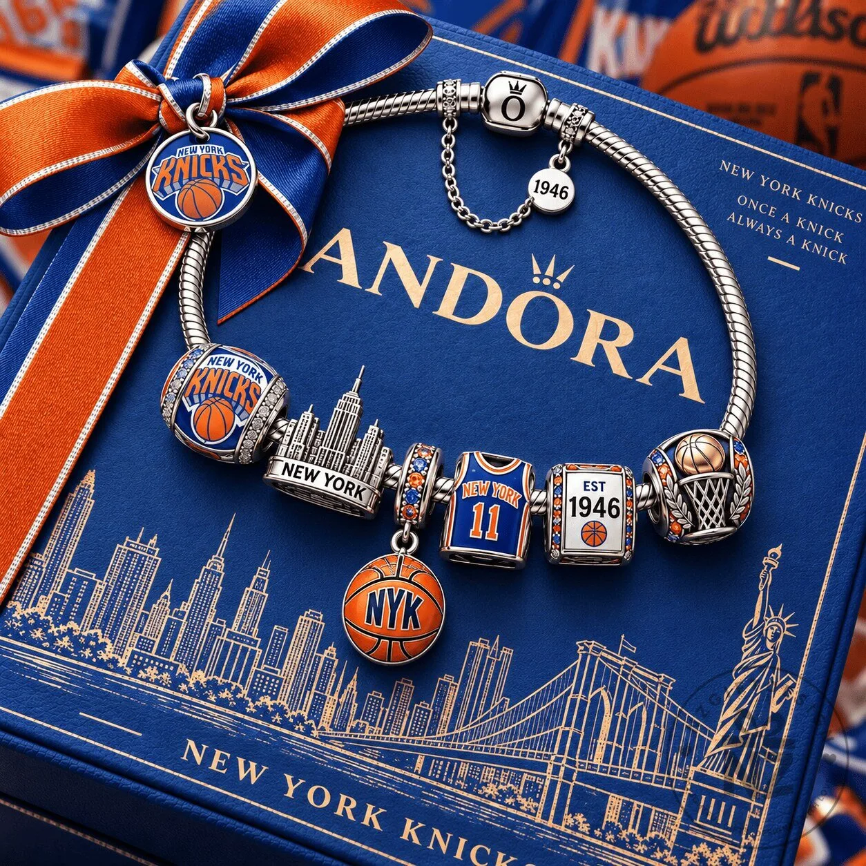 New York Knicks Basketball Team Charm Bracelet Set