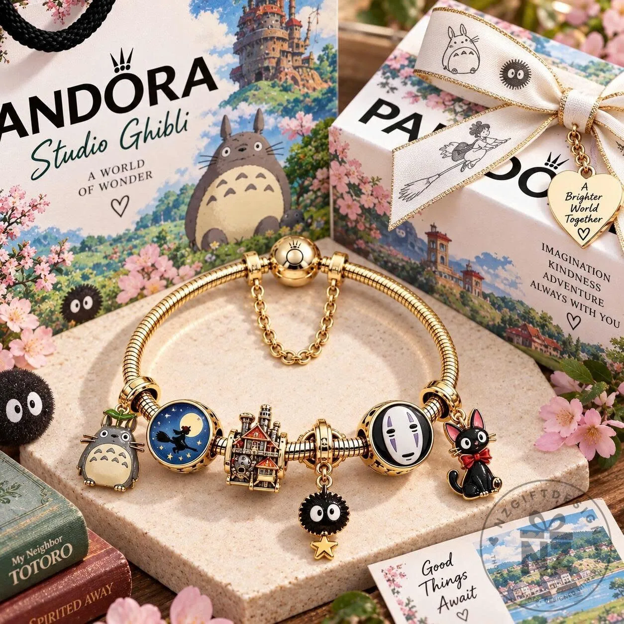 Studio Ghibli My Neighbor Totoro Gold Charm Bracelet Set