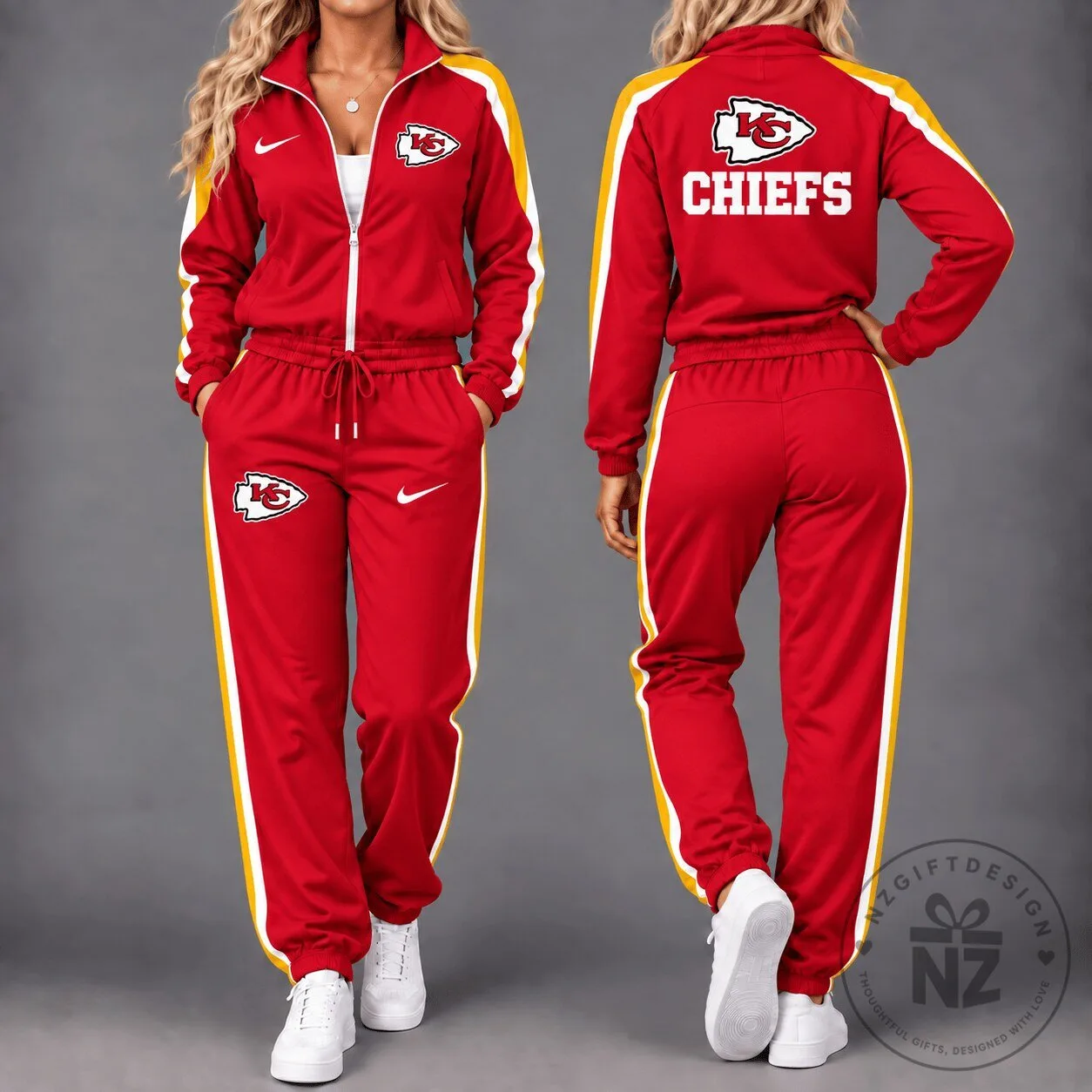 Kansas City Chiefs Football Team Red and Yellow Stripes Tracksuit