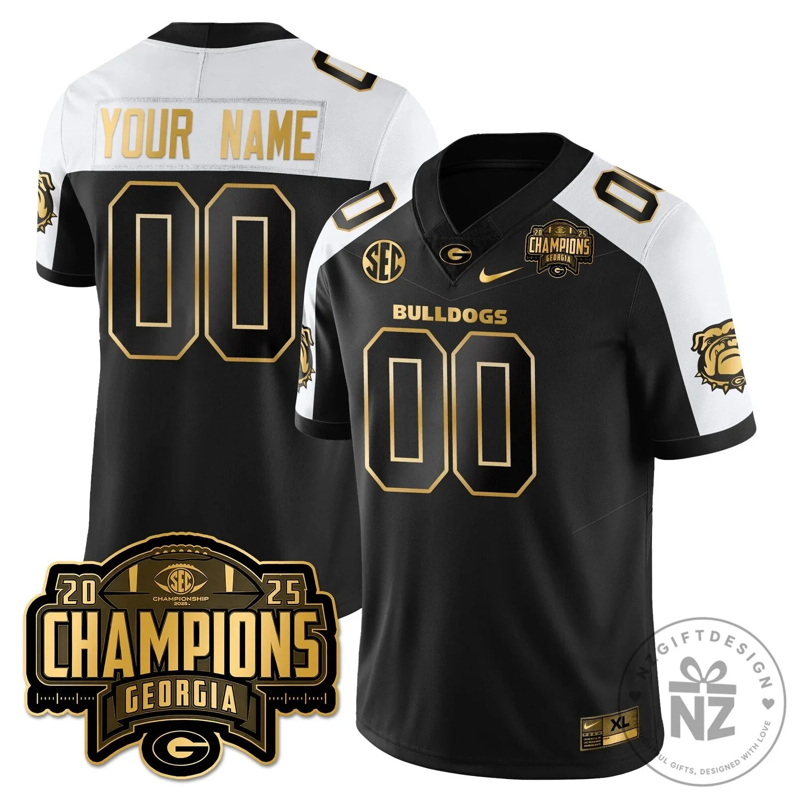 SEC Football Georgia Bulldogs 2025 Championship Black Gold Jersey