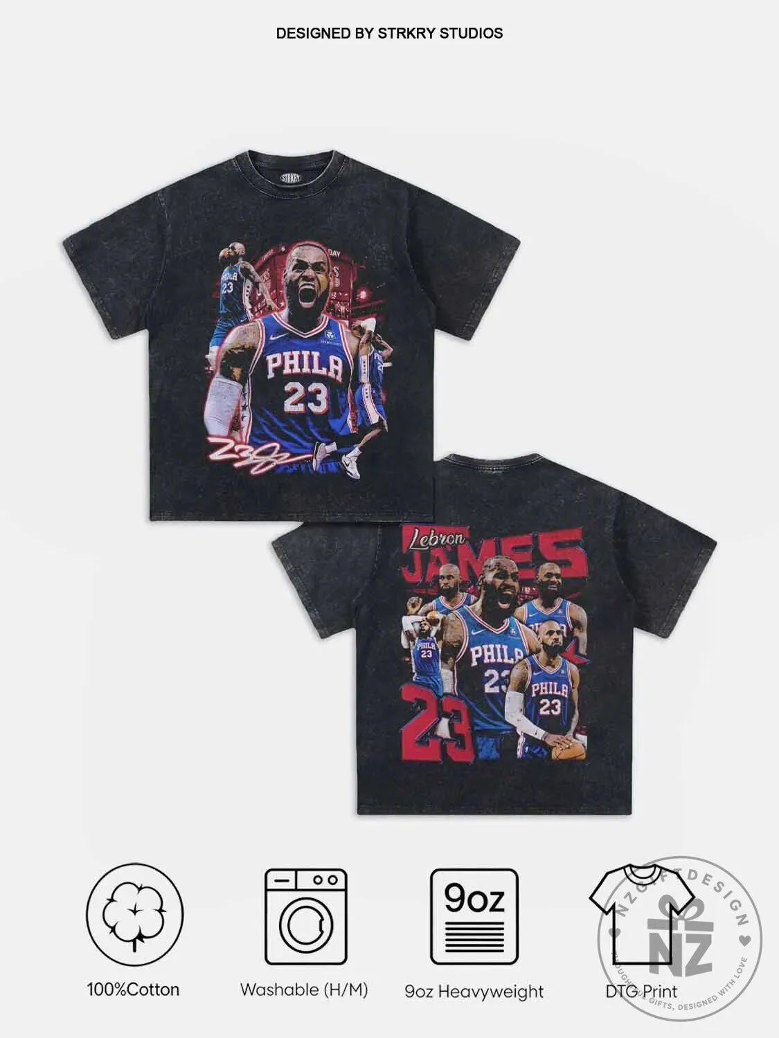 LeBron James Philadelphia 23 Basketball Legend Washed Graphic T-Shirt