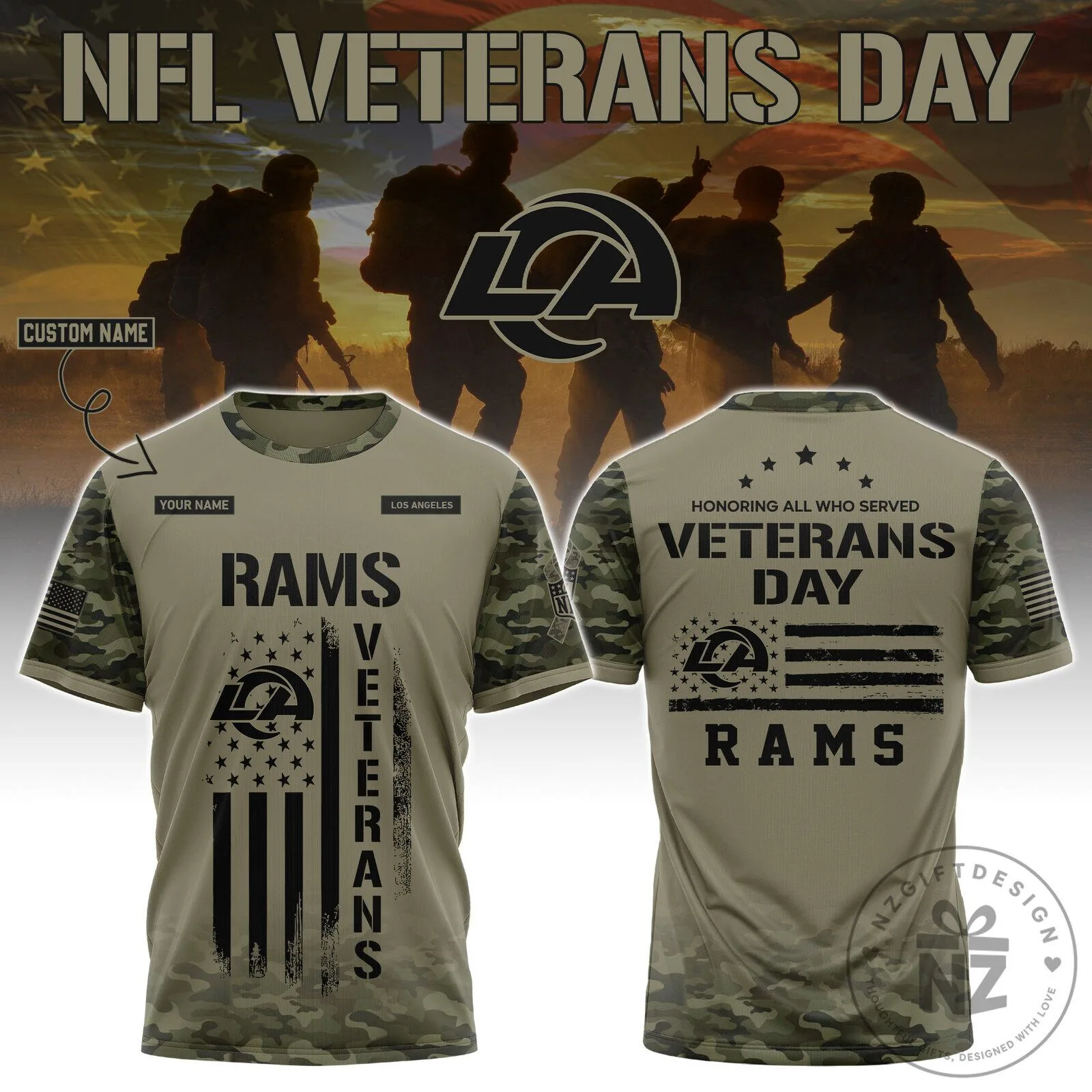 Veterans Day Camo Tee with Custom Name - Los Angeles Edition