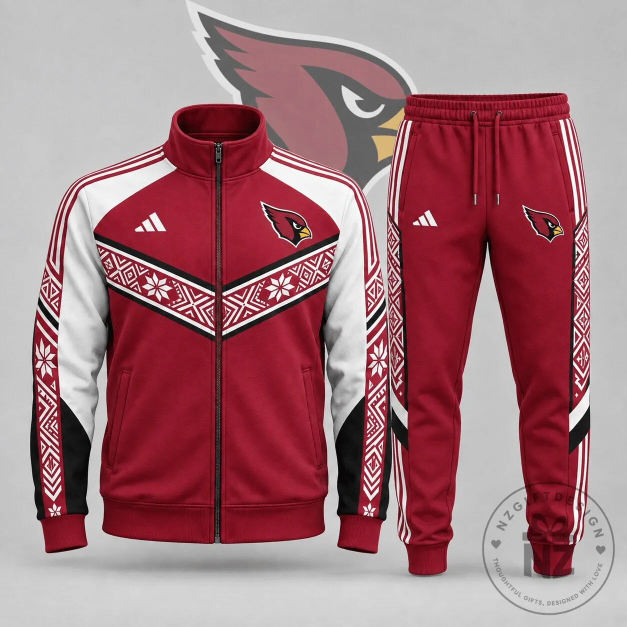 Arizona Cardinals National Football League Team Nordic Pattern Tracksuit Jacket and Pants