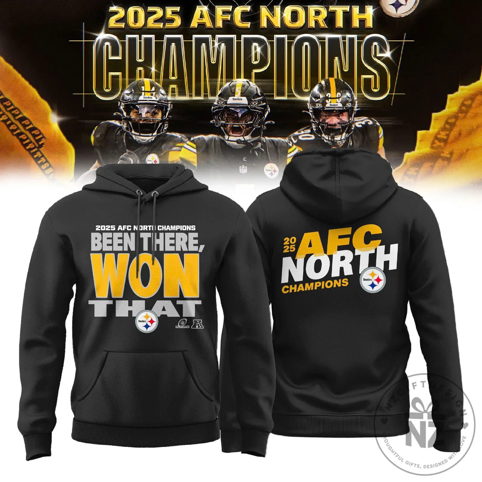 Pittsburgh Steelers 2025 AFC North Division Champions Hoodie - Locker Room Style by BTF Trend