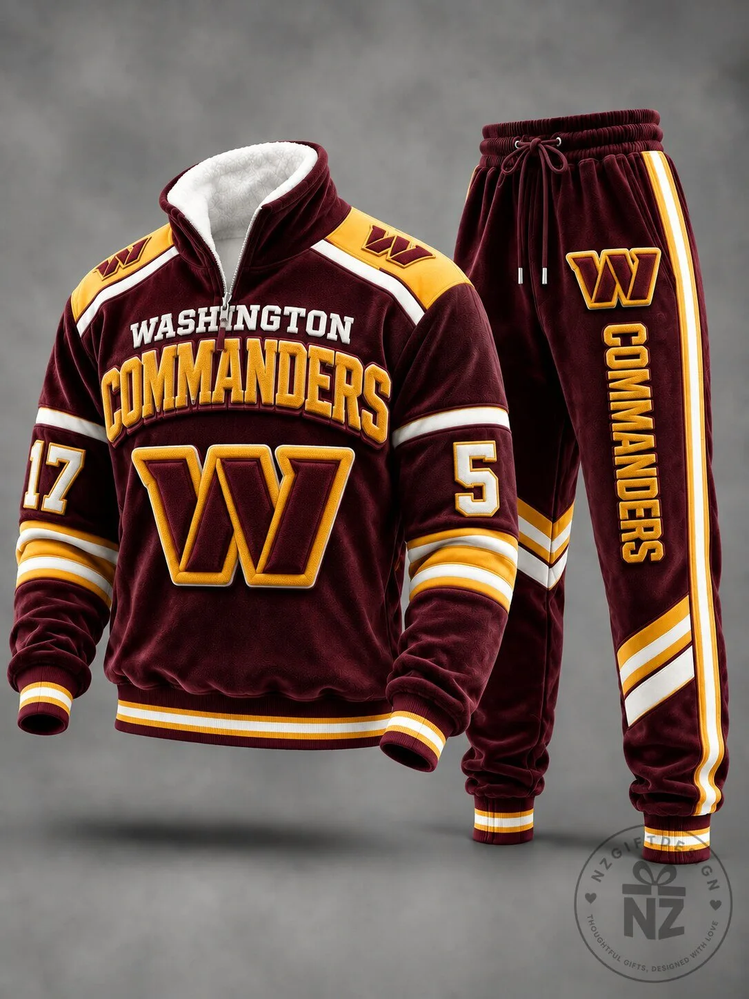 Washington Commanders Football Team Sherpa Lined Quarter Zip Tracksuit Set