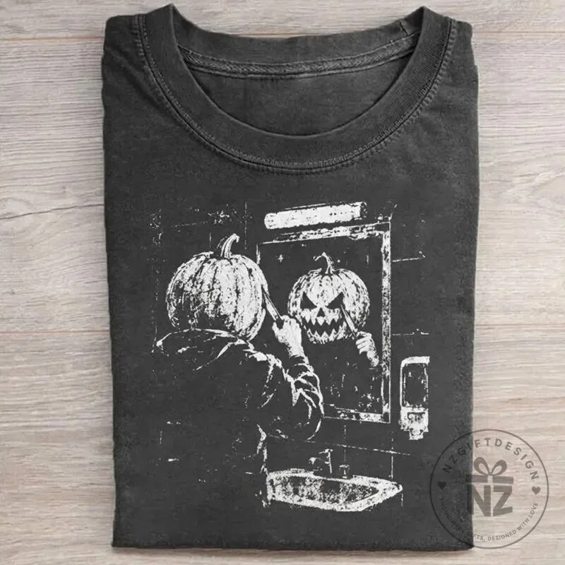 Creepy Halloween Pumpkin Carving Mirror Reflection Scary Jack O'Lantern T-Shirt