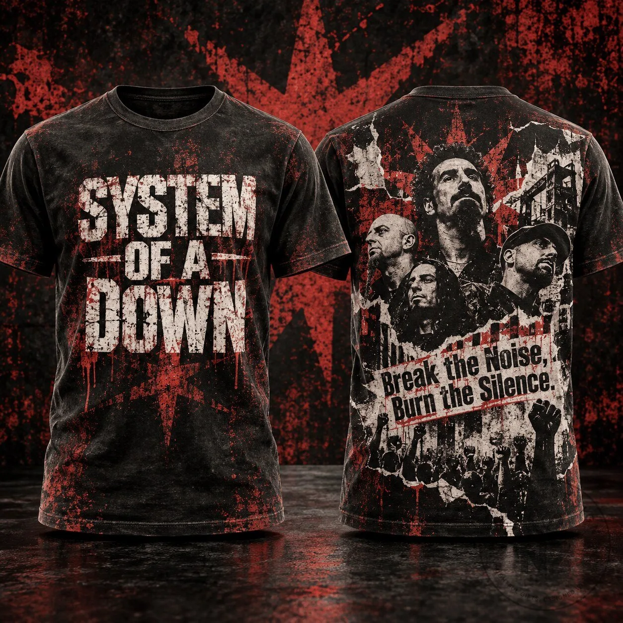 System Of A Down Red Grunge Portrait Band Music T-Shirt