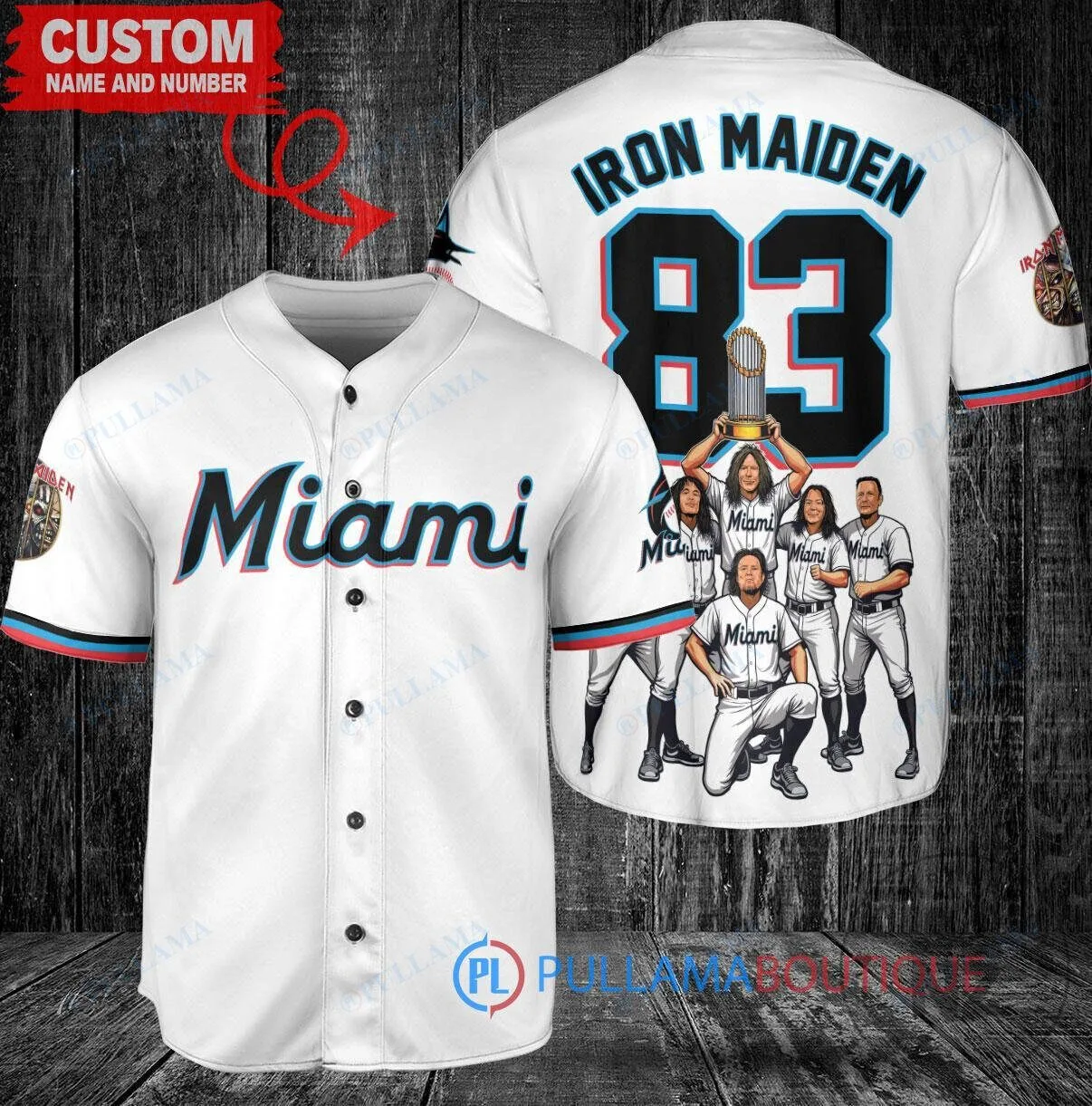 Miami Marlins Baseball Iron Maiden World Series Trophy Custom Baseball Jersey