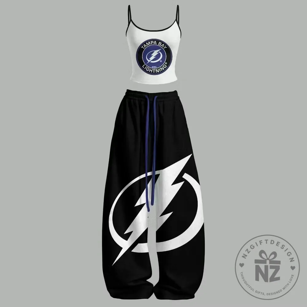 Women's Set with Tampa Bay Lightning Cropped Tank and Wide Leg Pants