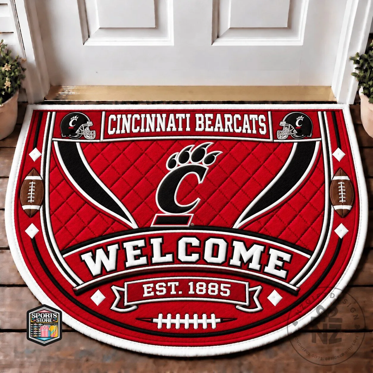 Cincinnati Bearcats Welcome Est. 1885 Football Doormat 1 Cincinnati Bearcats Welcome Est. 1885 Football Doormat