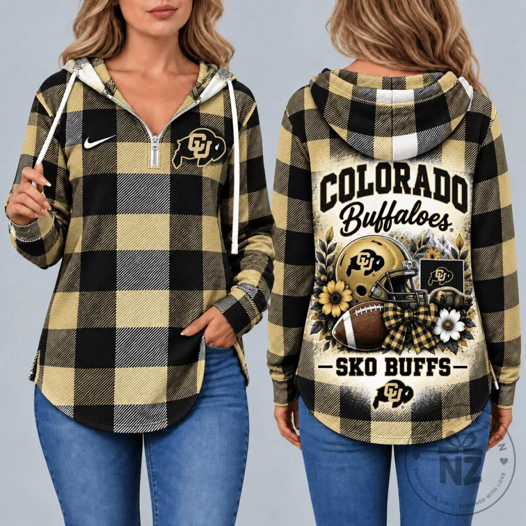 Colorado Buffaloes Plaid Game Day Quarter Zip Pullover Hoodie for Women Colorado Buffaloes Plaid Game Day Quarter Zip Pullover Hoodie for Women