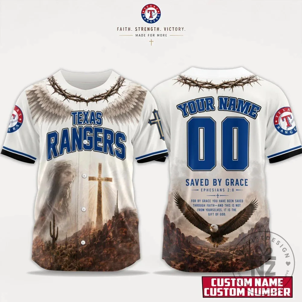 Texas Rangers Baseball Personalized White Crown of Thorns Jersey