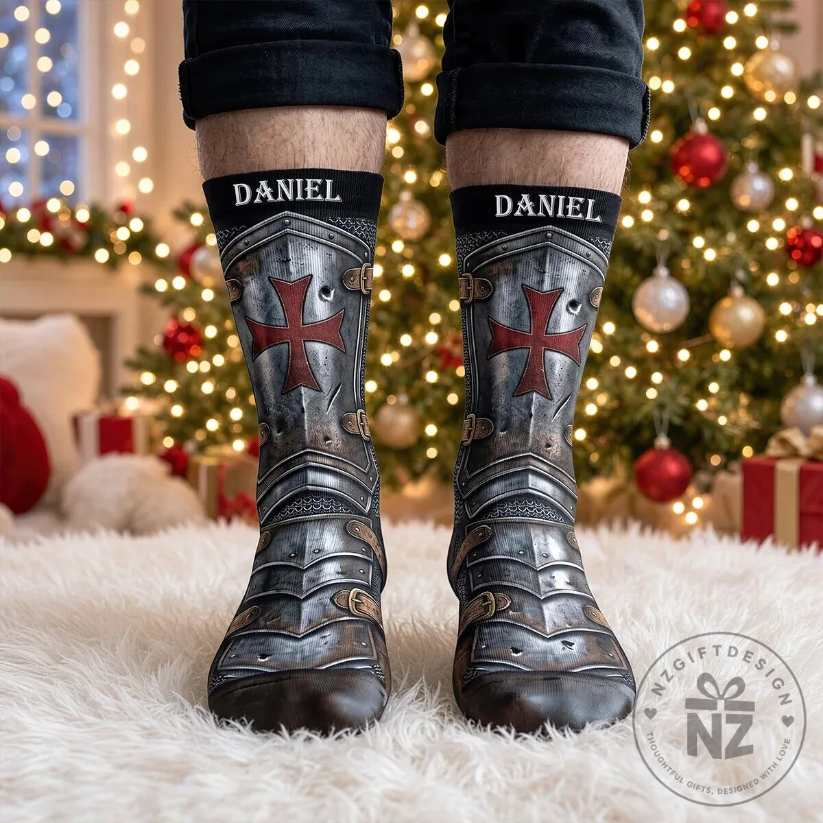 Personalized Knight Templar Armor Christmas Socks