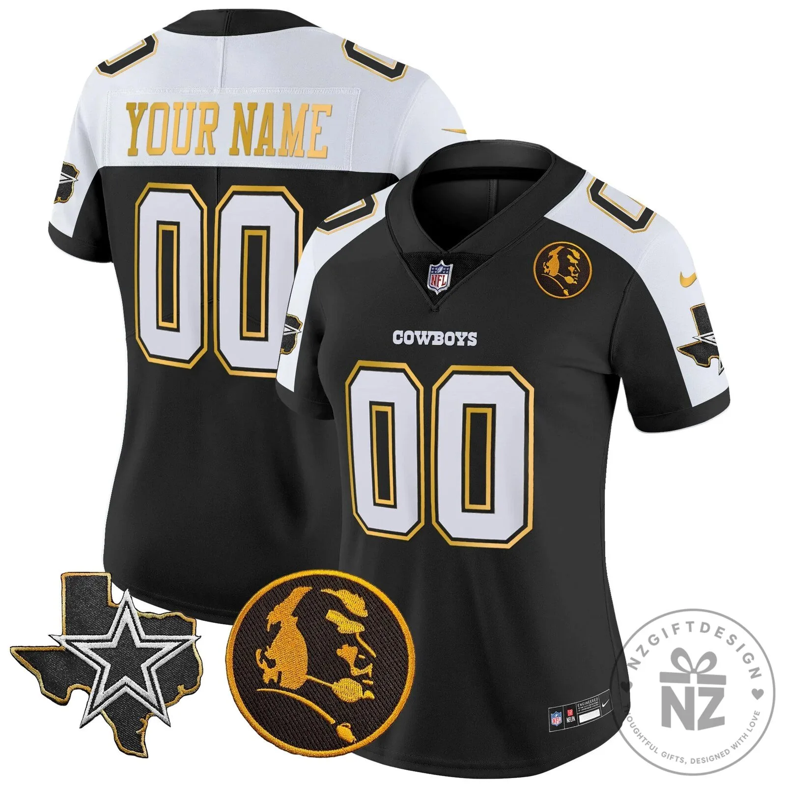 Custom Football Jersey with Gold Trim and John Madden Patch for Dallas Cowboys 20 Custom Football Jersey with Gold Trim and John Madden Patch for Dallas Cowboys