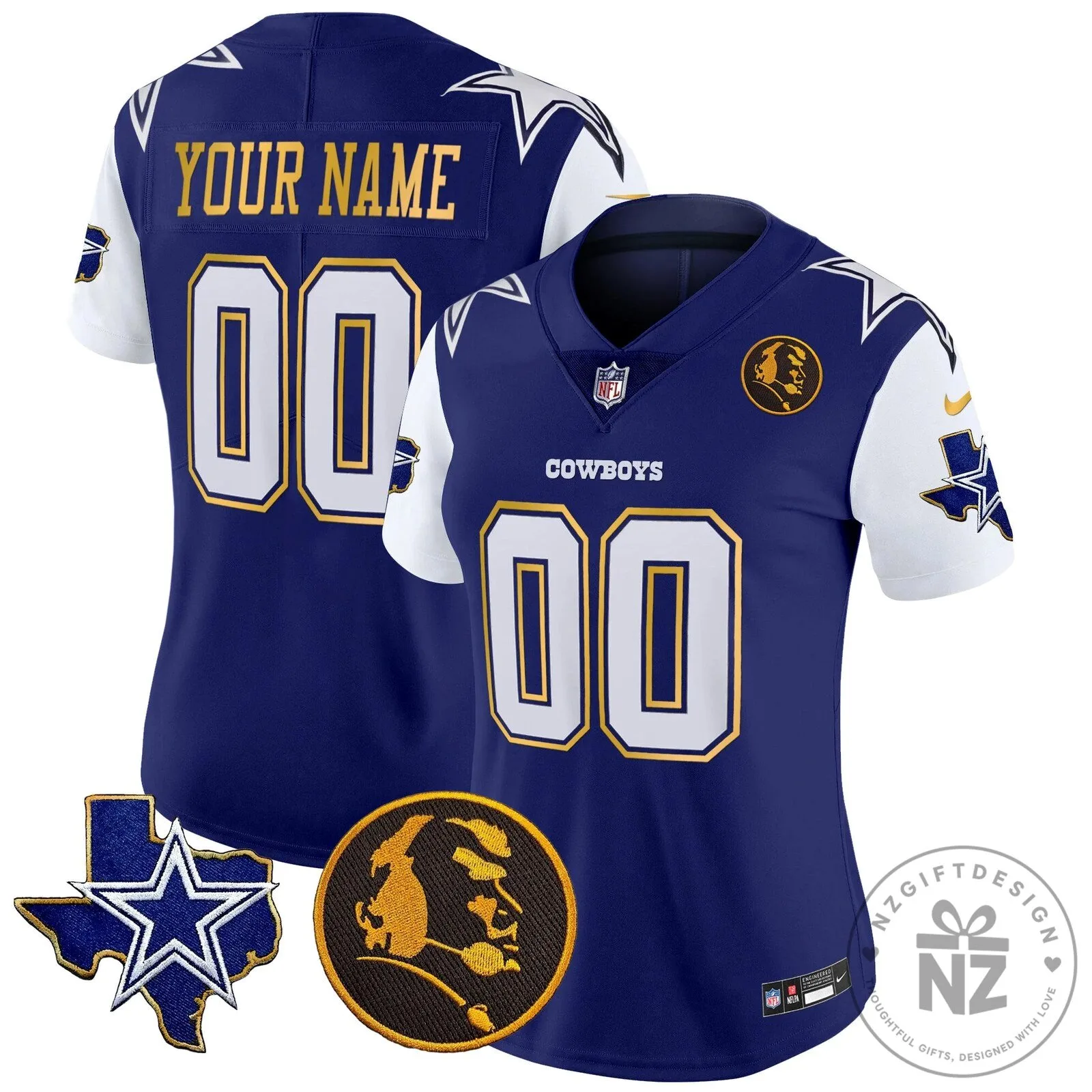 Custom Football Jersey with Gold Trim and John Madden Patch for Dallas Cowboys 21 Custom Football Jersey with Gold Trim and John Madden Patch for Dallas Cowboys