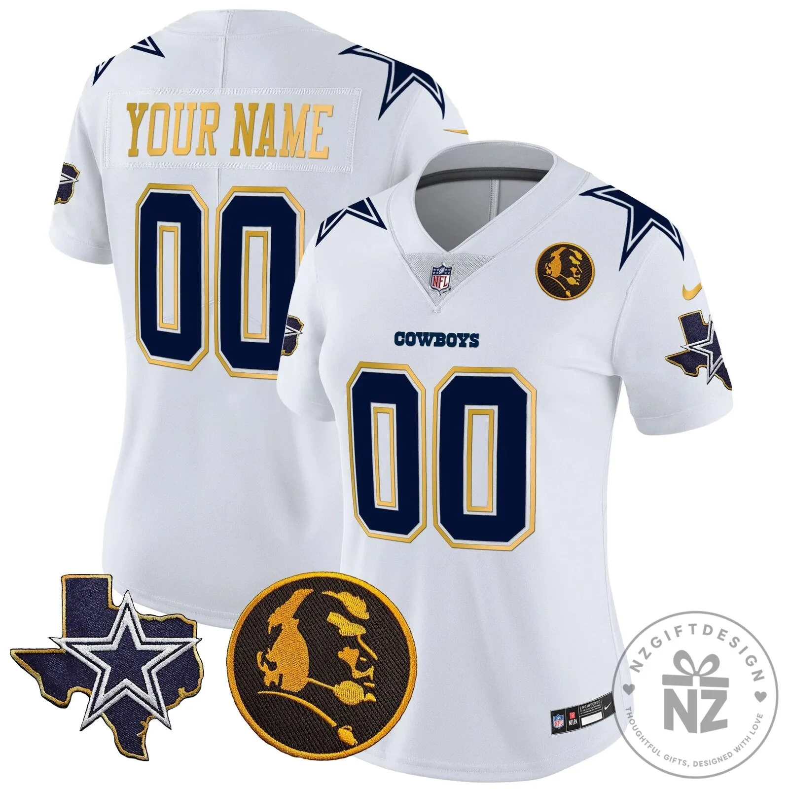 Custom Football Jersey with Gold Trim and John Madden Patch for Dallas Cowboys 23 Custom Football Jersey with Gold Trim and John Madden Patch for Dallas Cowboys