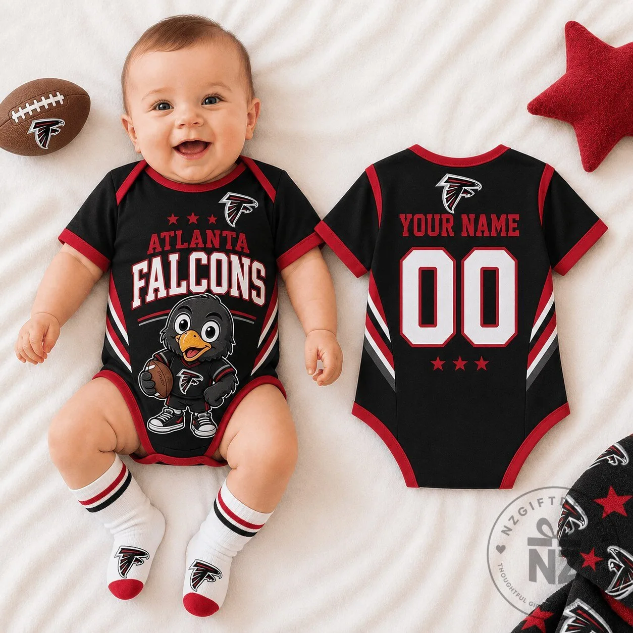 Atlanta Falcons Baby Romper Custom Name and Number Infant Football Outfit