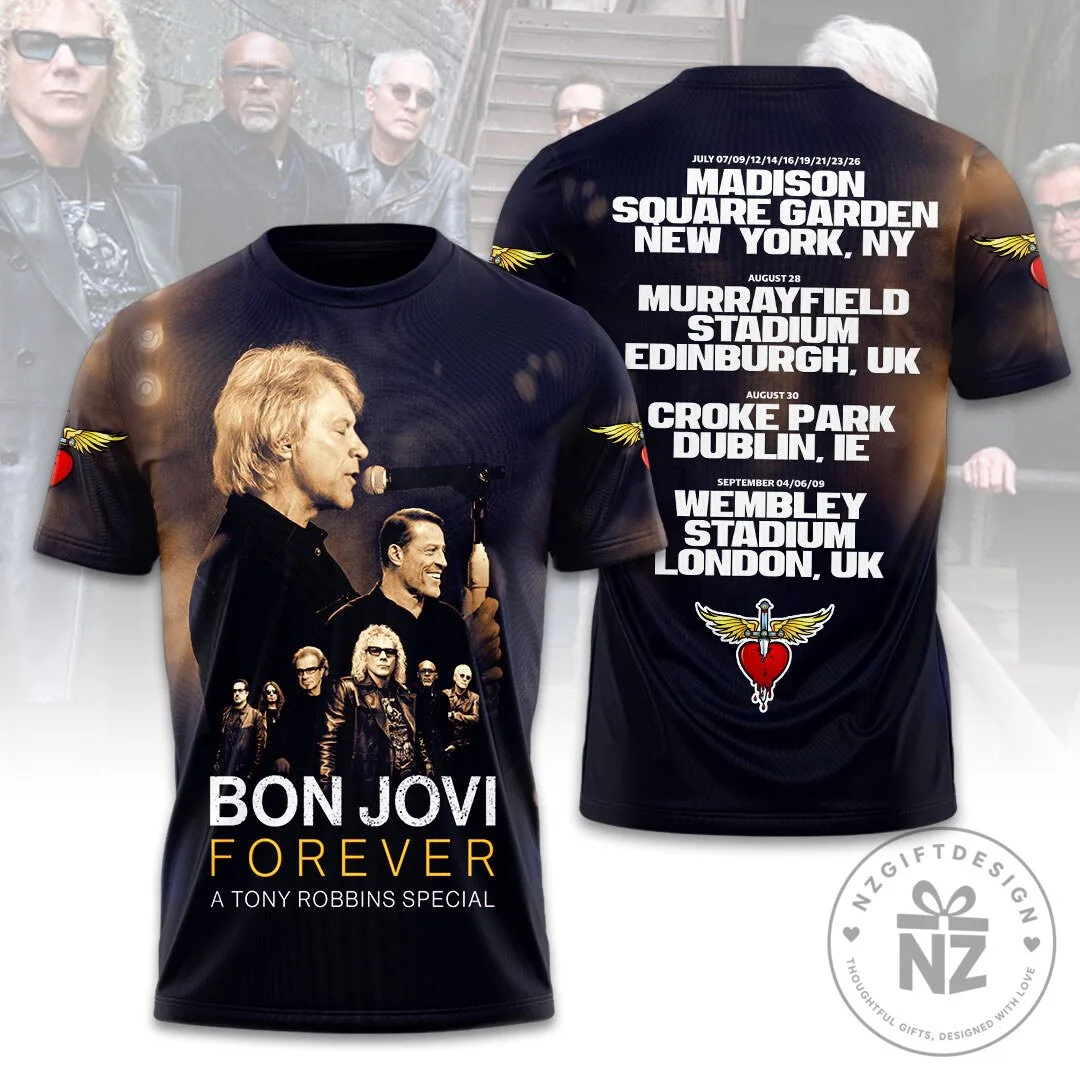 Black Graphic T-Shirt for Bon Jovi's Forever Tour 2026 Concert Dates