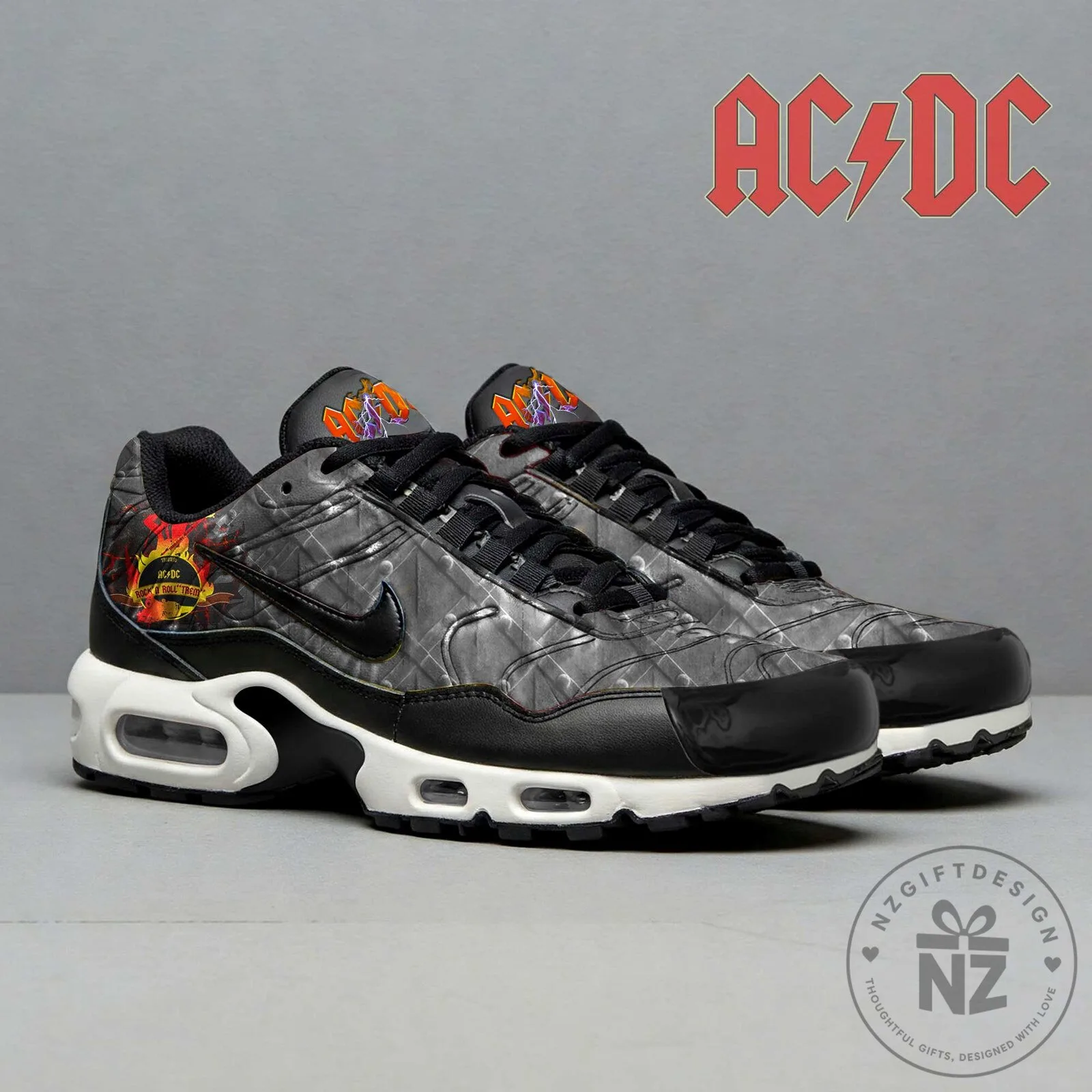 AC/DC Rock Band Logo Black and White Pattern Athletic Shoes