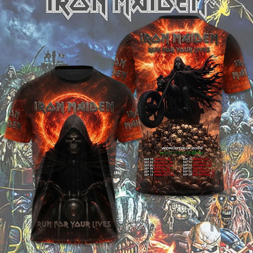 Iron Maiden 2026 World Tour Run For Your Lives T-Shirt with Graphic Print