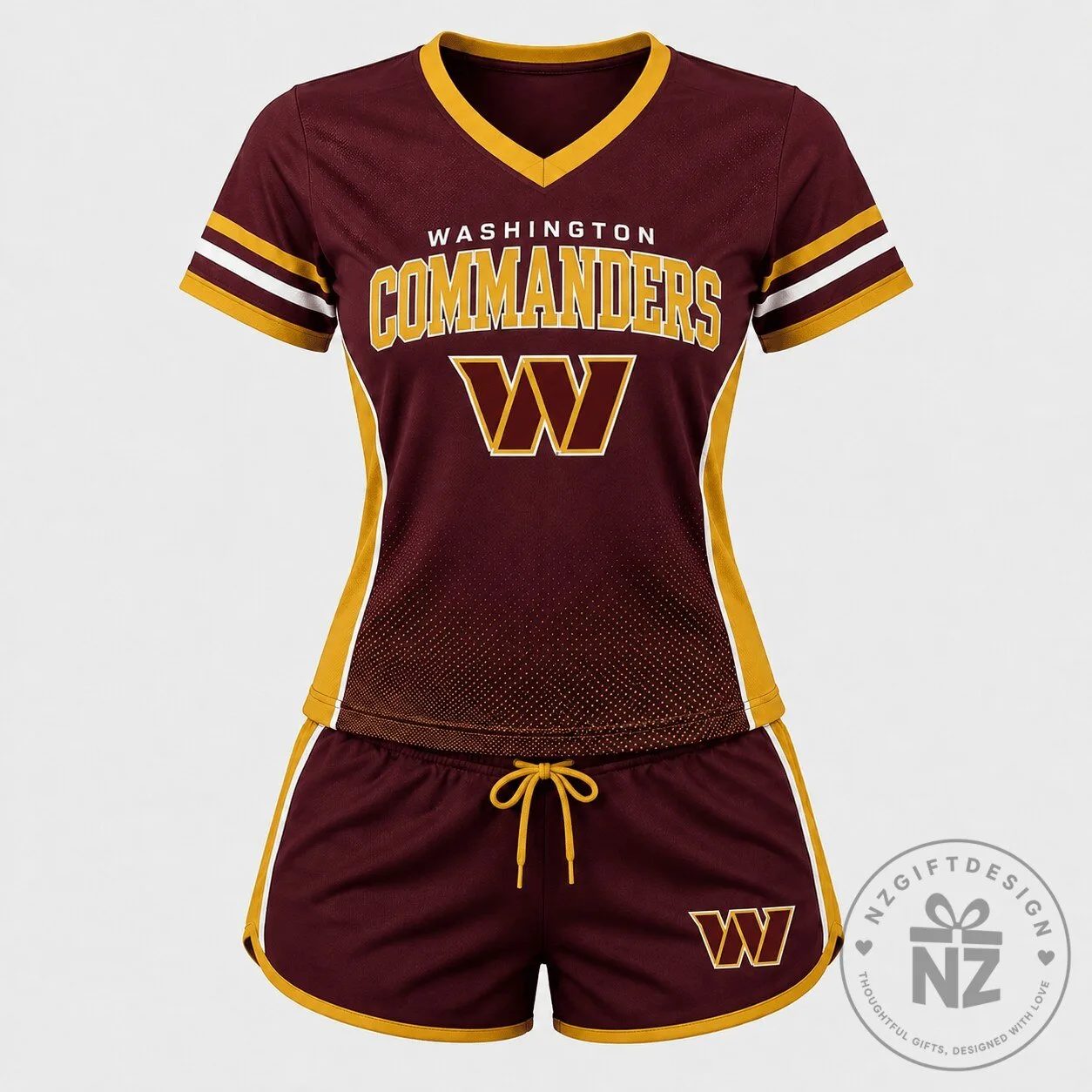 Washington Commanders Women's Football Team V-Neck Shirt and Shorts Set
