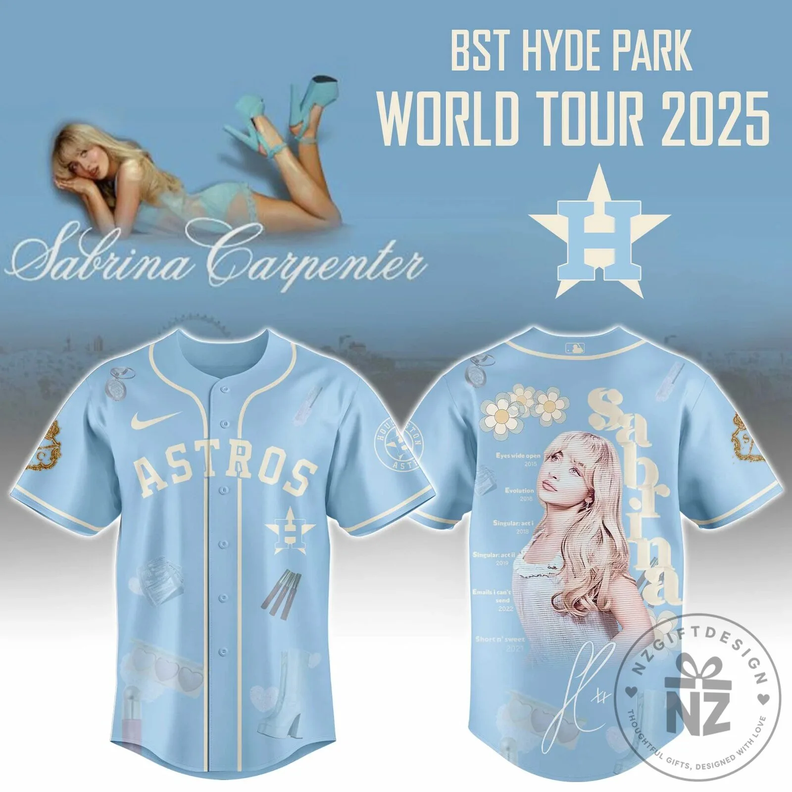 Sabrina Carpenter Houston Astros Short N Sweet Tour Baseball Jersey