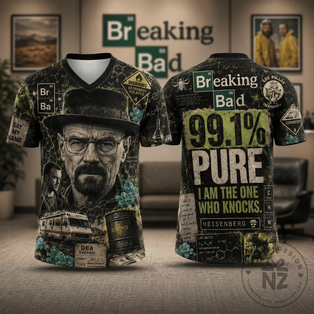 Breaking Bad Heisenberg Portrait Blue Crystal Methamphetamine T-Shirt