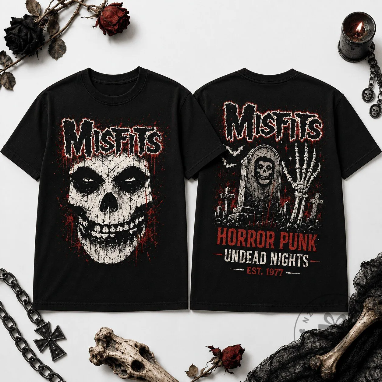 Misfits Horror Punk Undead Nights Skull Graphic T-Shirt