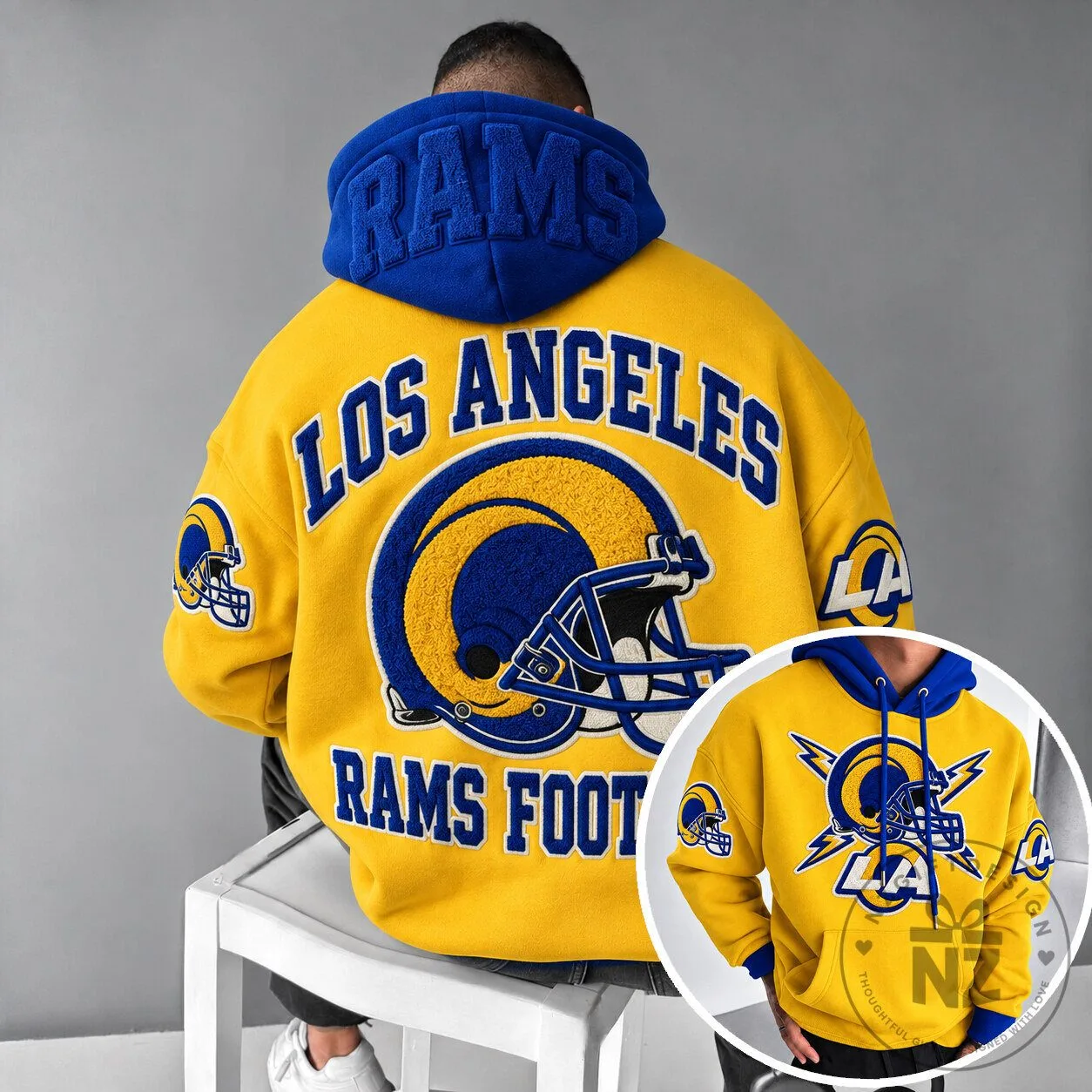 Los Angeles Rams Football Team Logo Yellow and Blue Hoodie