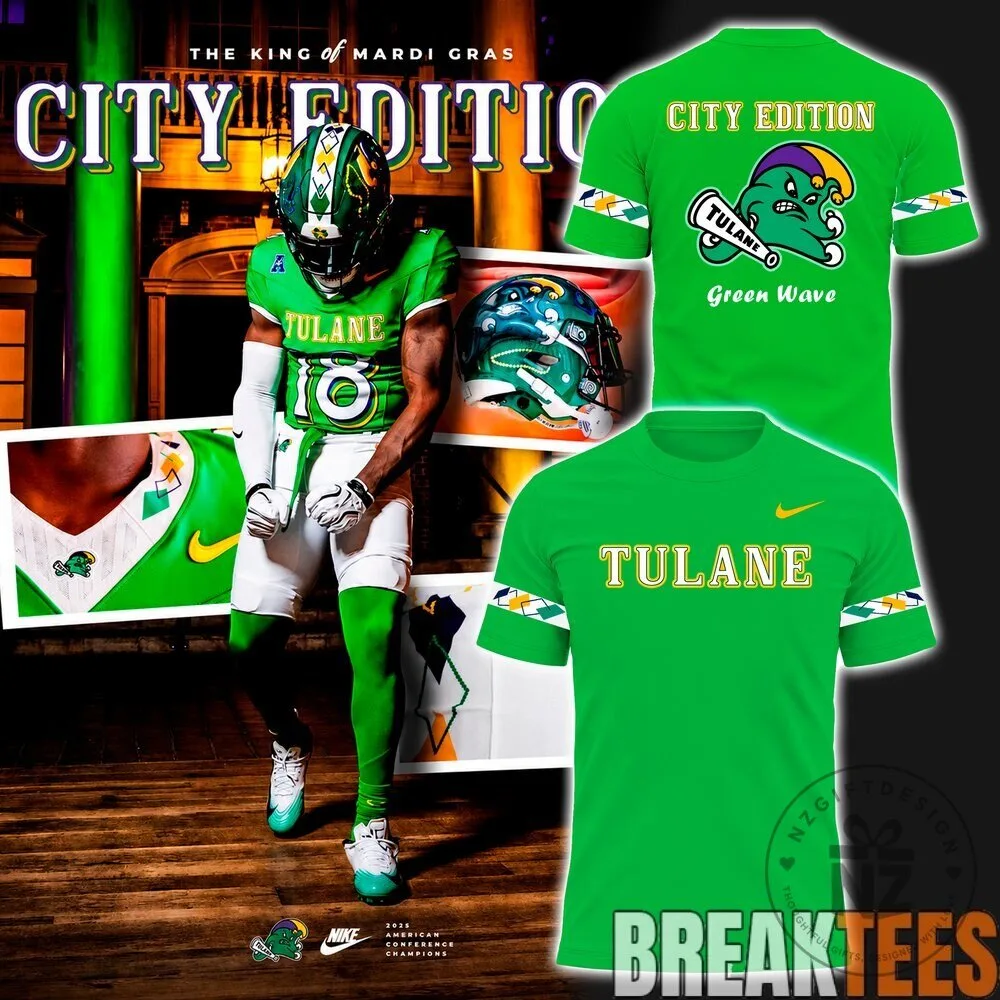 Tulane Green Wave City Edition Football Team Green Short Sleeve T-Shirt