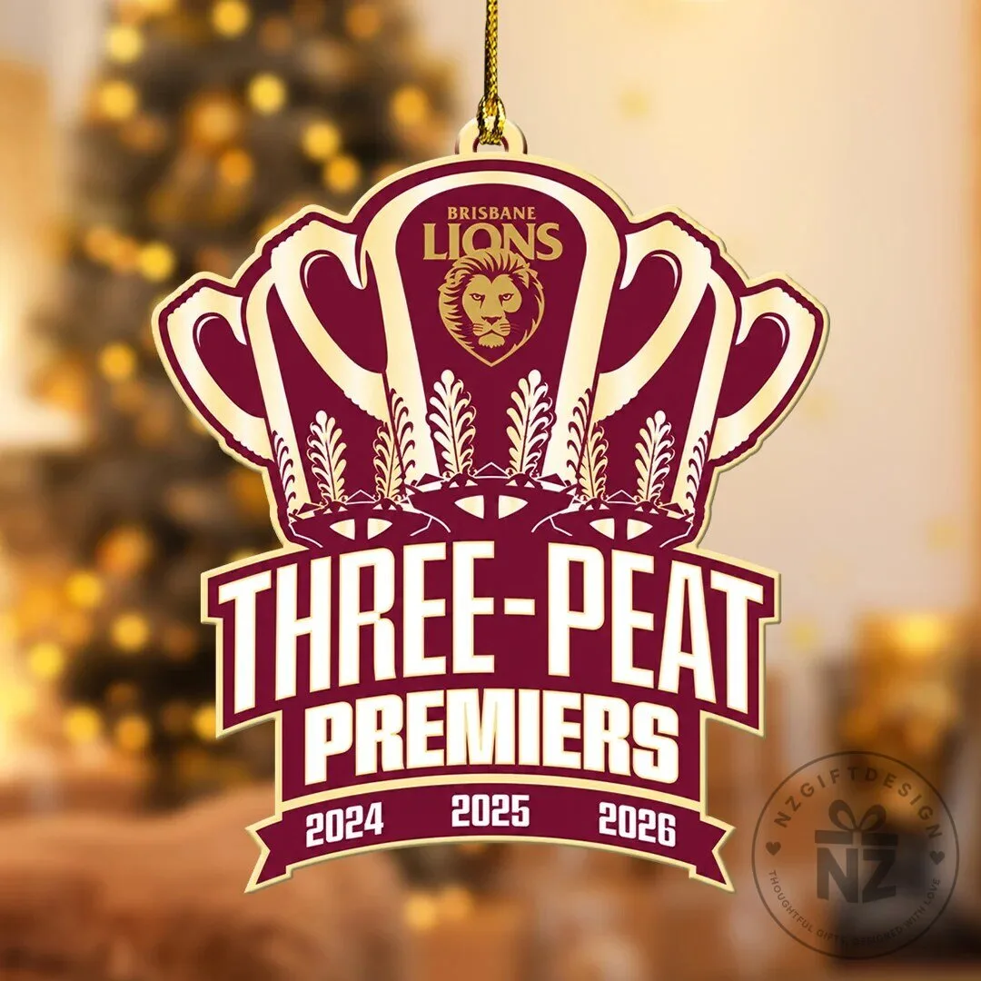 Brisbane Lions Three-Peat Premiers 2024 2025 2026 Crown Shaped Acrylic Ornament