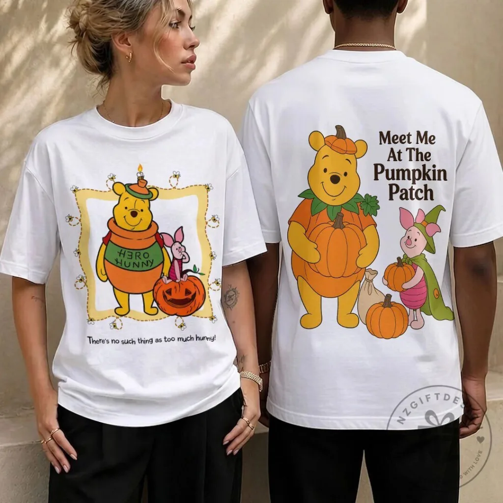 Winnie the Pooh and Piglet Halloween Pumpkin Patch White T-Shirt