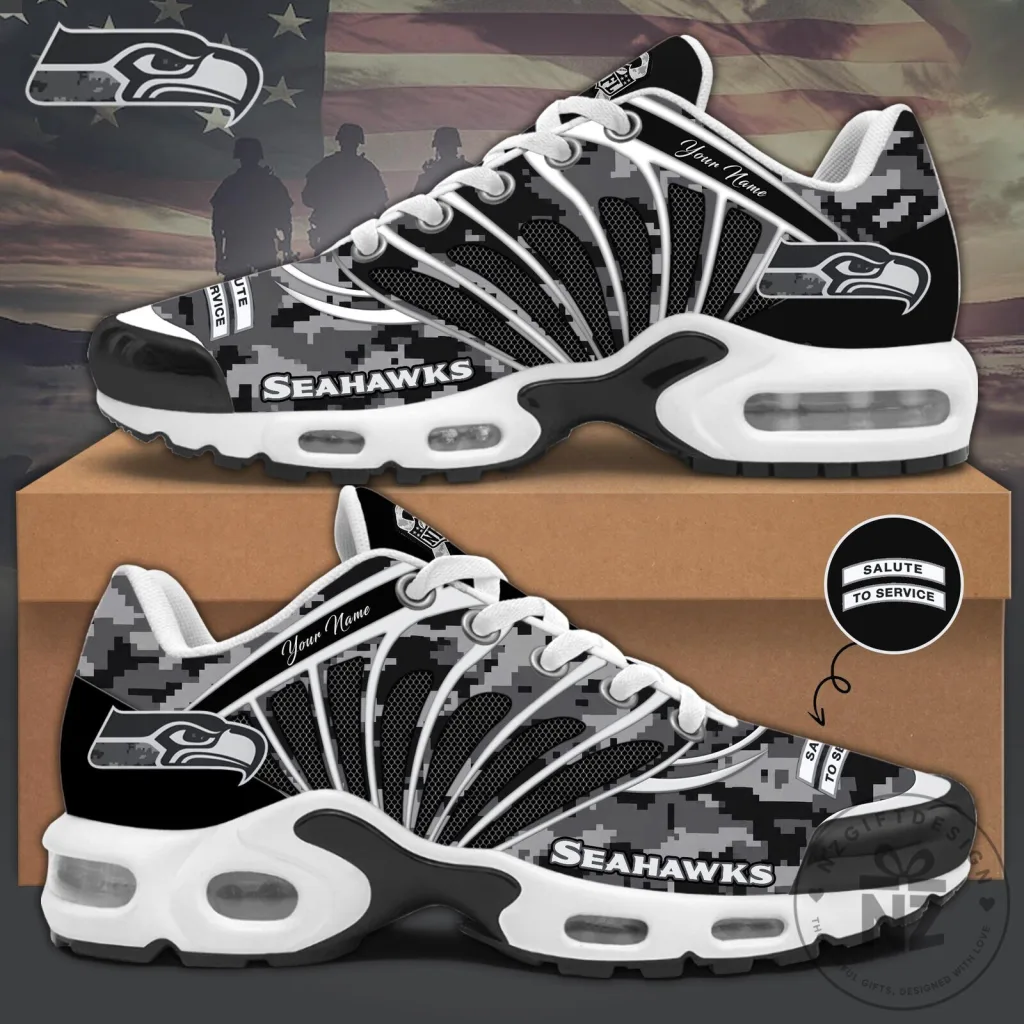 Seattle Seahawks Salute to Service Custom Name Digital Camouflage Sneakers Seattle Seahawks Salute to Service Custom Name Digital Camouflage Sneakers