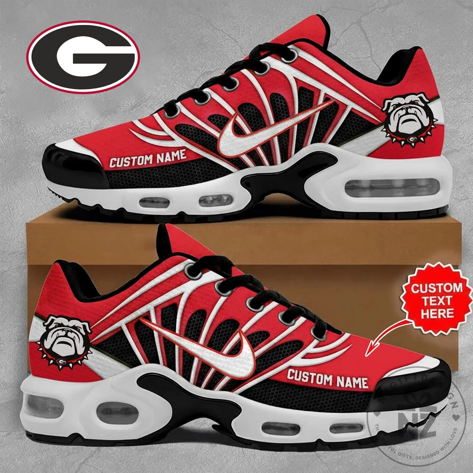 Georgia Bulldogs Custom Name Red Black White Athletic Sneakers