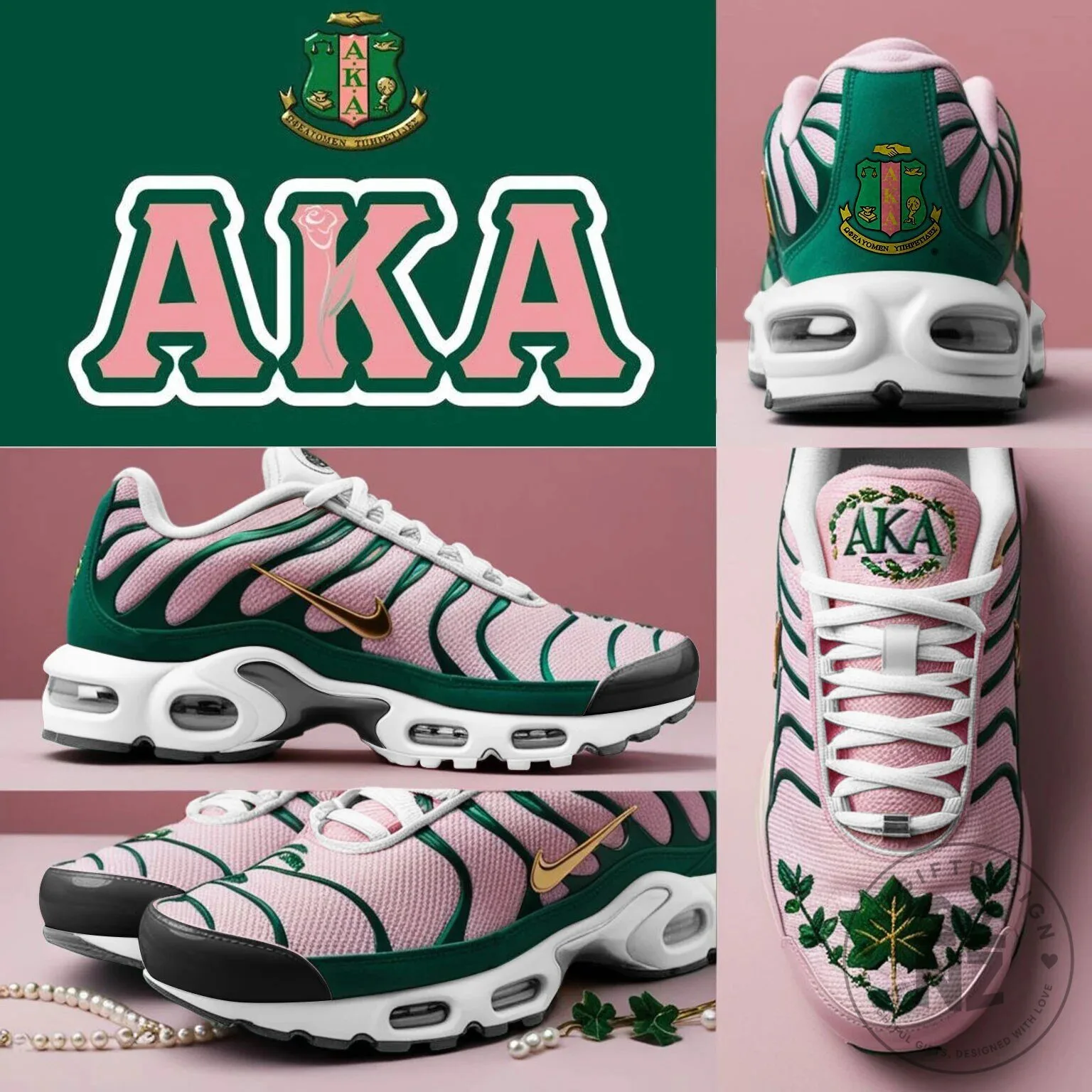 Pink and Green Athletic Sneakers for Alpha Kappa Alpha Sorority