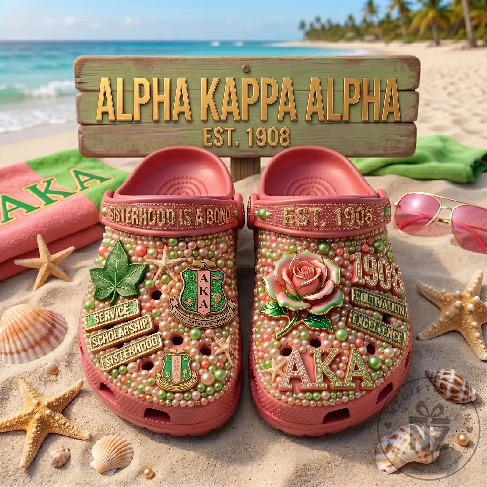 Alpha Kappa Alpha Sorority Pink Pearl Embellished Clogs