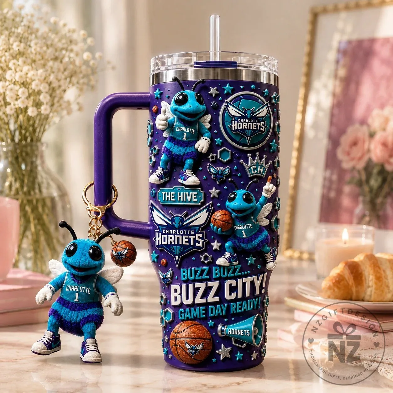 Charlotte Hornets NBA Basketball Team Purple Insulated Tumbler with Handle 9 Charlotte Hornets NBA Basketball Team Purple Insulated Tumbler with Handle