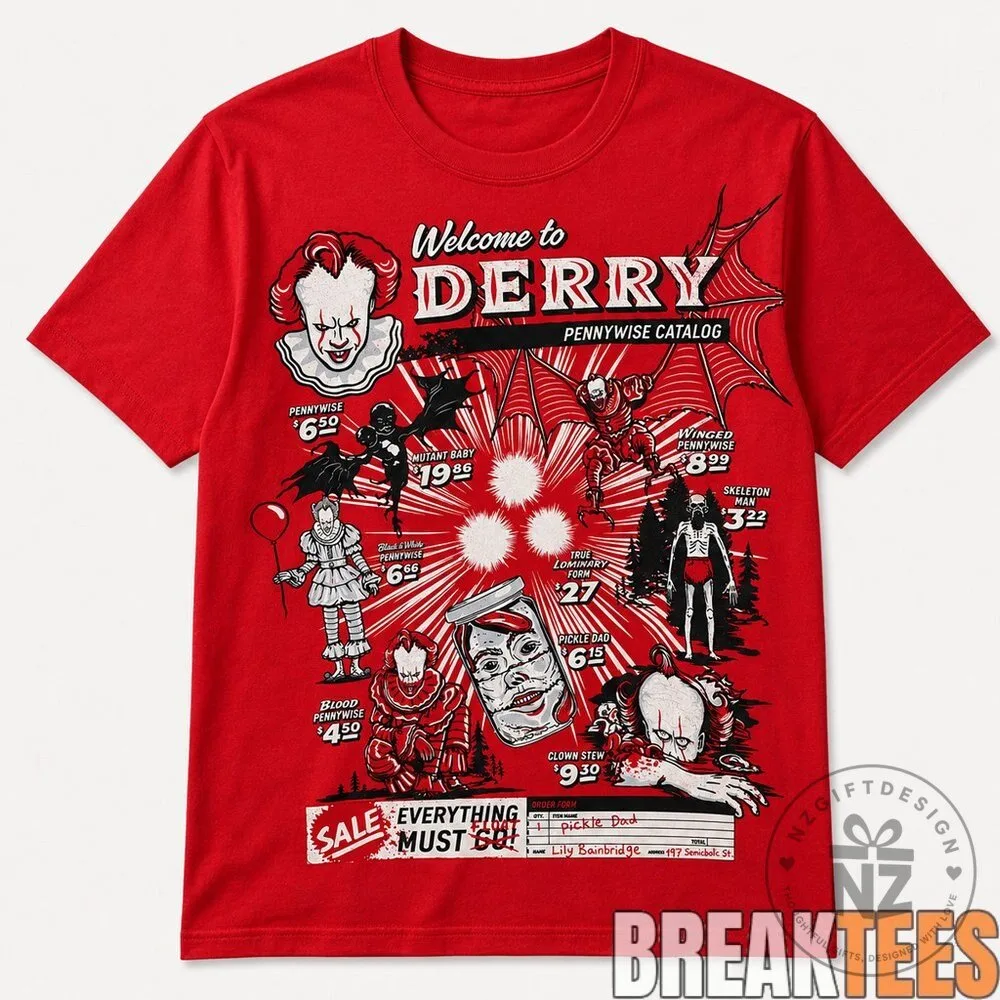 Pennywise Welcome to Derry Catalog Horror Movie Halloween Red T-Shirt
