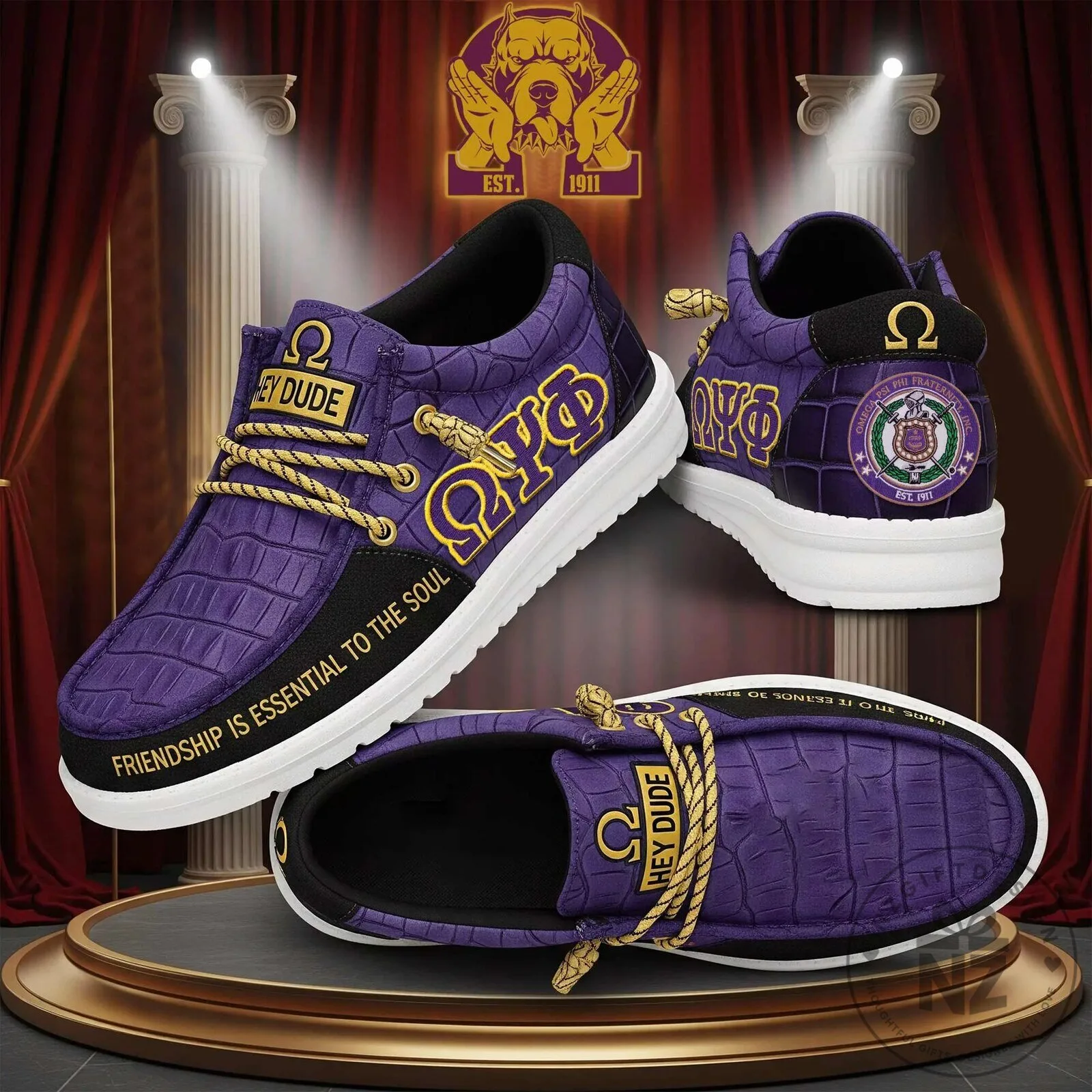 Omega Psi Phi Fraternity Hey Dude Style Purple Crocodile Loafer Shoes