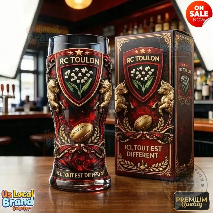 RC Toulon Rugby Club Emblem Pint Glass with Gold Rugby Ball Detail 1 RC Toulon Rugby Club Emblem Pint Glass with Gold Rugby Ball Detail