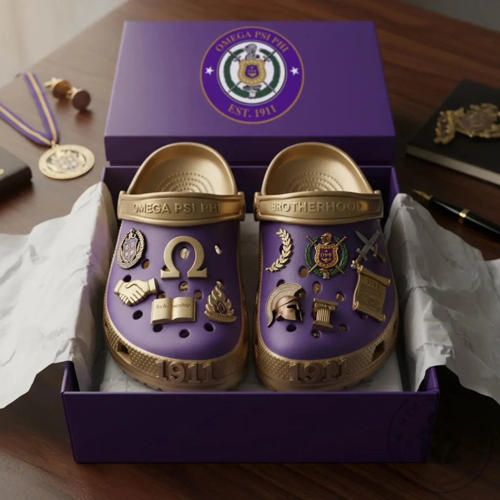 Omega Psi Phi Fraternity Purple and Gold Clog Shoes for Men Omega Psi Phi Fraternity Purple and Gold Clog Shoes for Men