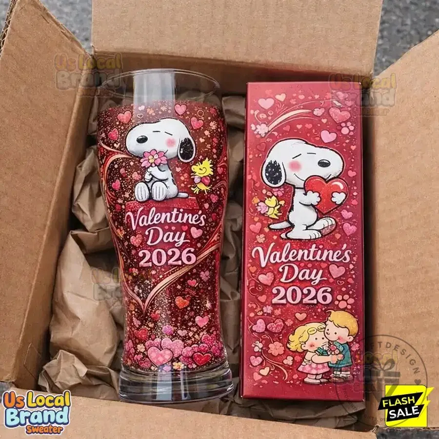 Snoopy And Woodstock Valentine's Day 2026 Hearts Pint Drinking Glass
