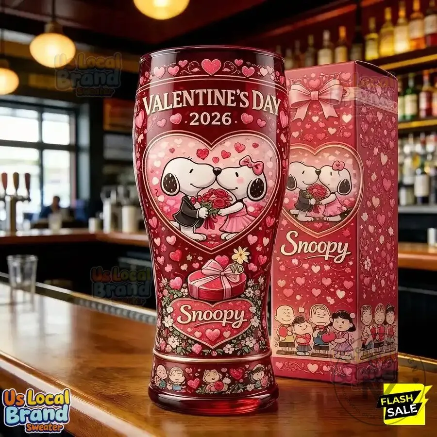 Snoopy And Woodstock Valentine's Day 2026 Hearts Pint Drinking Glass 7 Snoopy And Woodstock Valentine