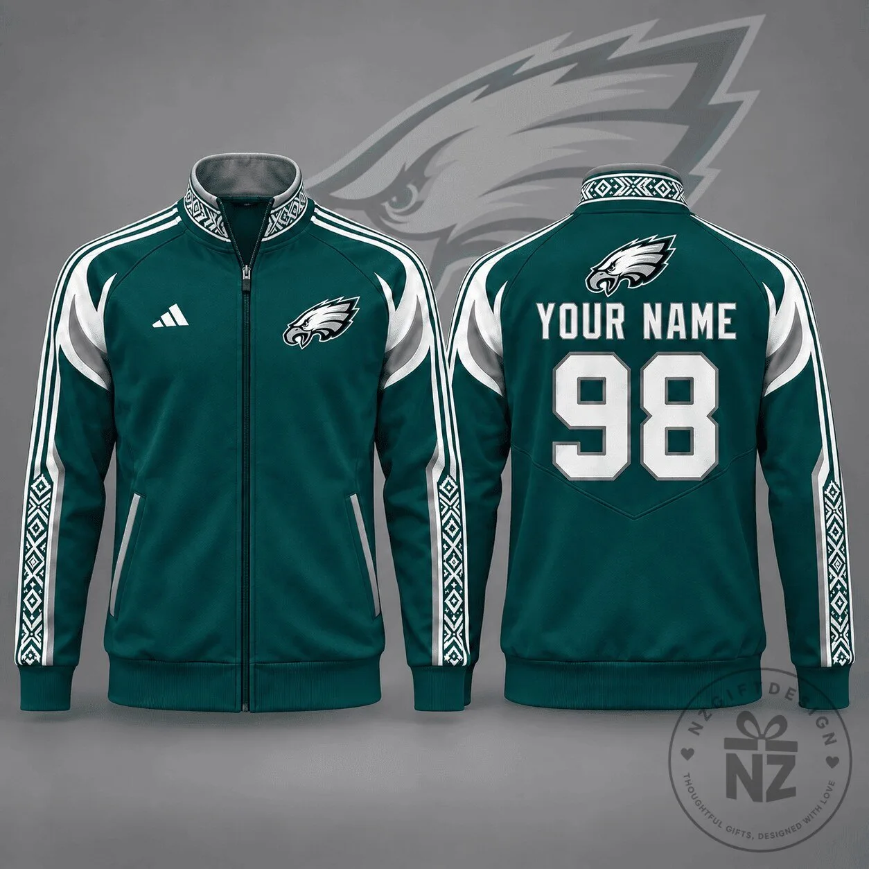 Philadelphia Eagles Personalized Team Nordic Zip Up Track Jacket
