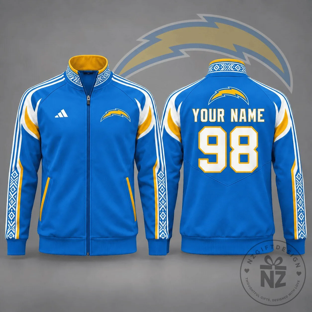 Los Angeles Chargers Personalized Team Nordic Style Full Zip Track Jacket