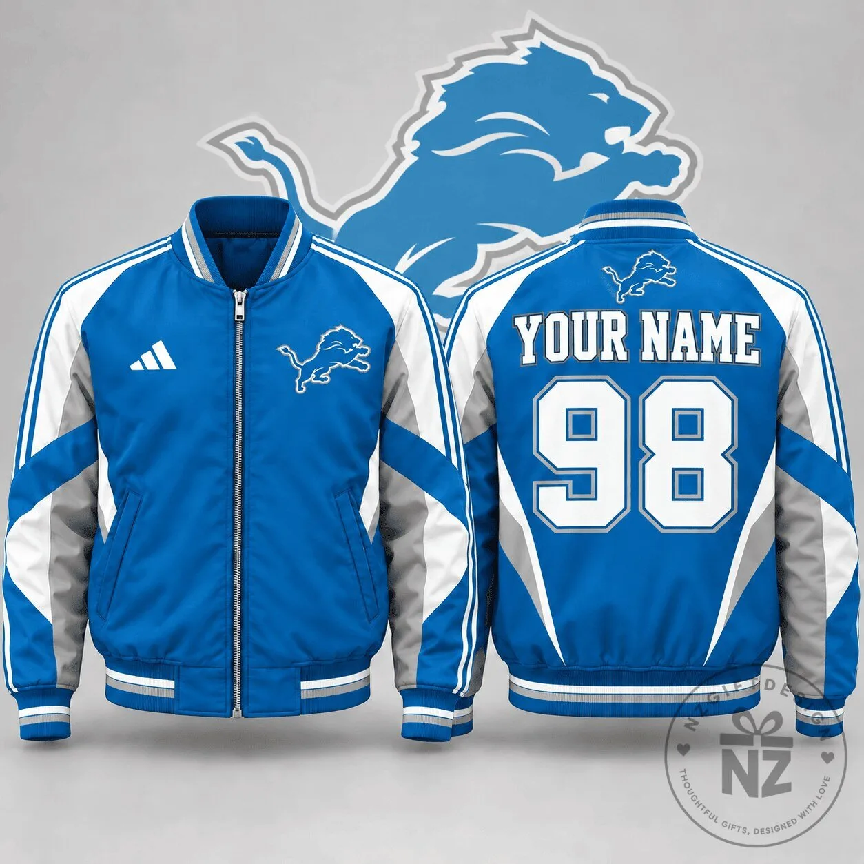 Detroit Lions Personalized Team Bomber Jacket with Custom Name and Number 5 Detroit Lions Personalized Team Bomber Jacket with Custom Name and Number