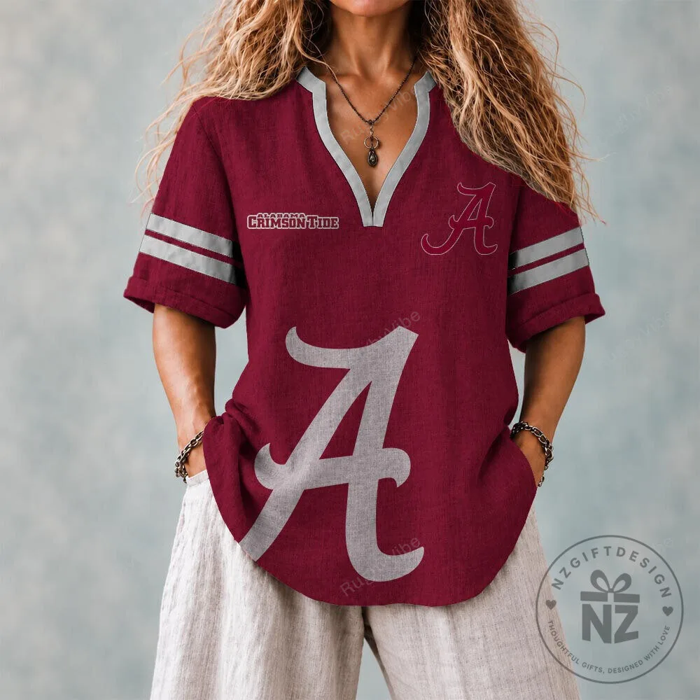 Alabama Crimson Tide Football Team Logo Maroon V-Neck T-Shirt 1 Alabama Crimson Tide Football Team Logo Maroon V-Neck T-Shirt