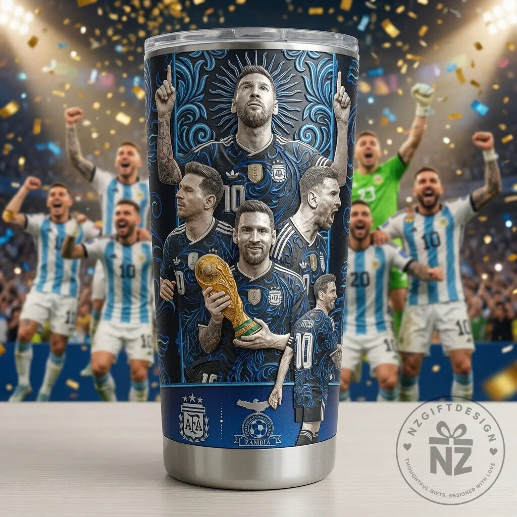 Lionel Messi Argentina World Cup Champions Football Tumbler